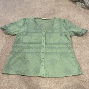 Anthropologie Forever That Girl Button Down Lace Top Sage Blouse Size US6